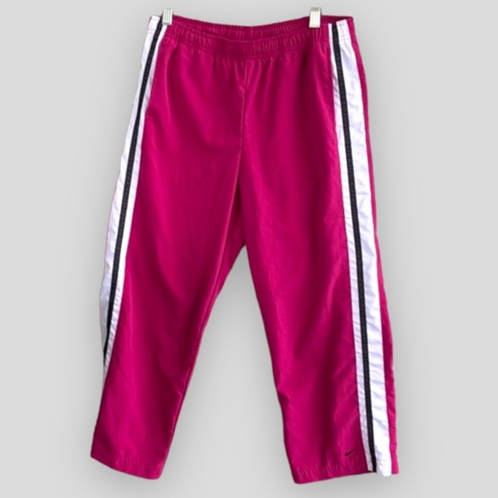 Nike Women’s Pink Track Pants White Black Stripe Y2K Athletic Vintage Style